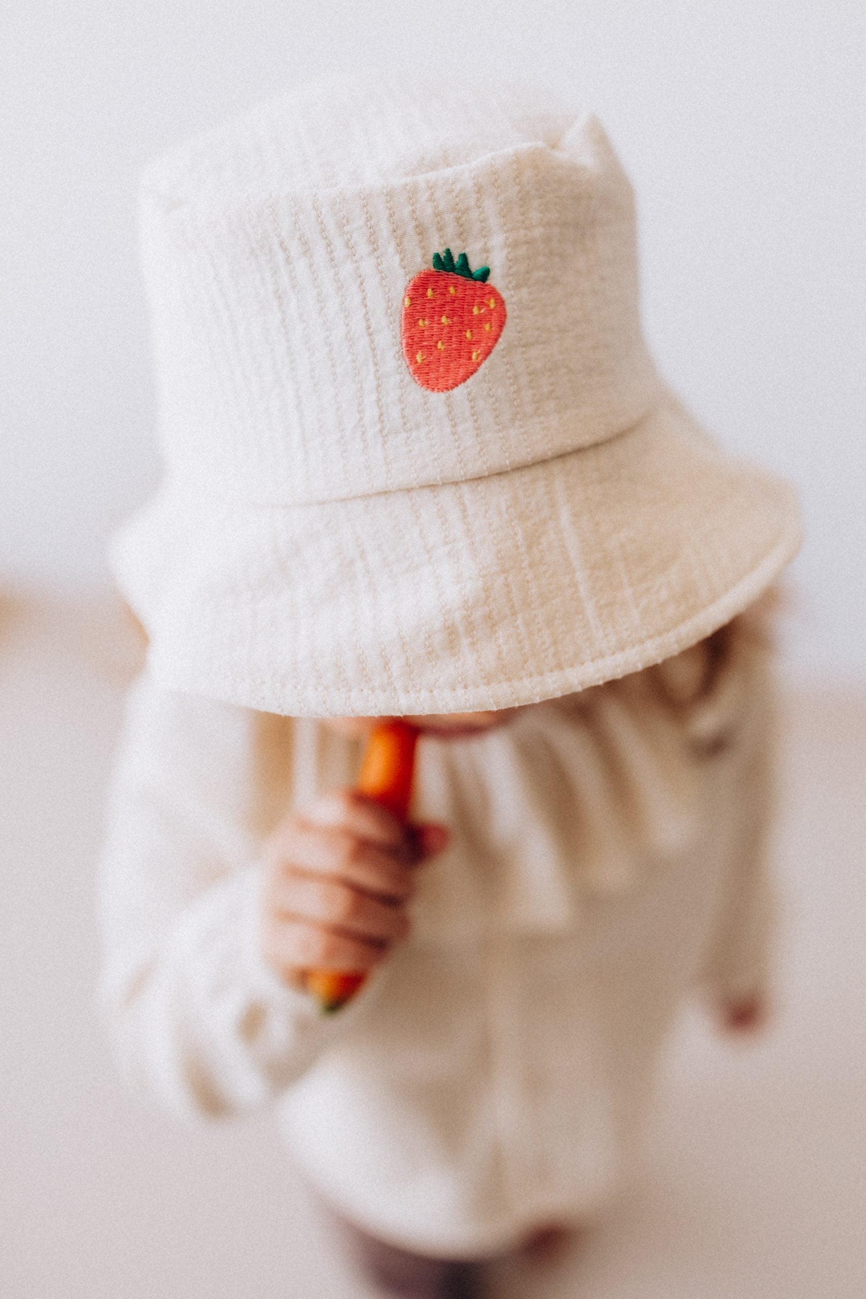 Embroidered Terry Fisherman White Hat / Strawberry - GOTS - SS26
