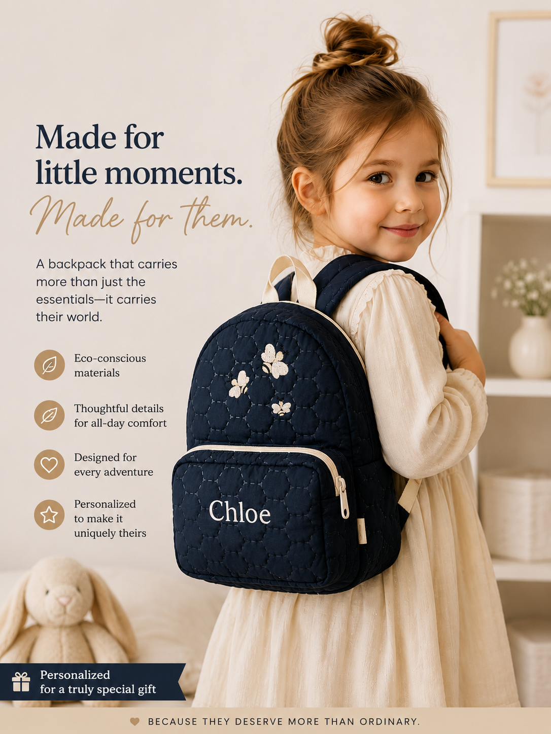 Nikki quilted bag - School bag - Summer Bag - Kindergarten Bag- Black Iris