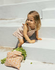 Overalls in striped fabric and English embroidery detail - Terracotta/Indigo