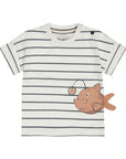 Dirkje boys' T-shirt off-white steel blue striped