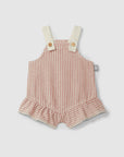 Overalls in striped fabric and English embroidery detail - Terracotta/Indigo