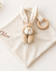 COMFORTER BUNNY WITH WOODEN TEETHER - Personalised option available