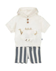 Dirkje boys' set hoodie shorts off-white steel blue dino
