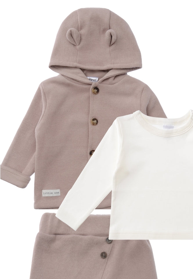 3-piece Rib-Knit Set in Brown