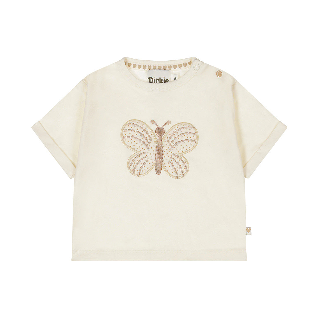 Girls' loose fit T-shirt in off-white with butterfly
