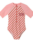 Striped Zipper Swimsuit Bloom & Blush - Girls