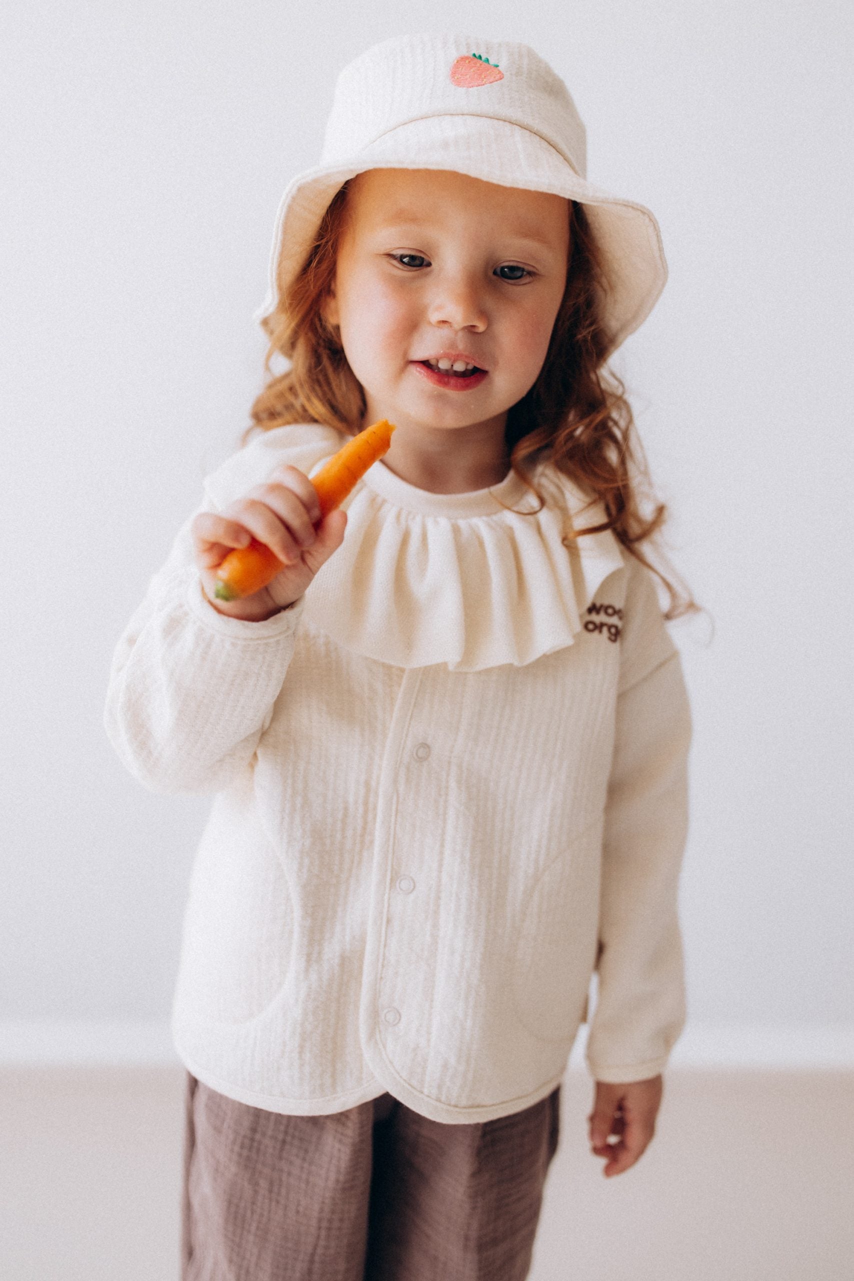 Embroidered Terry Fisherman White Hat / Strawberry - GOTS - SS26