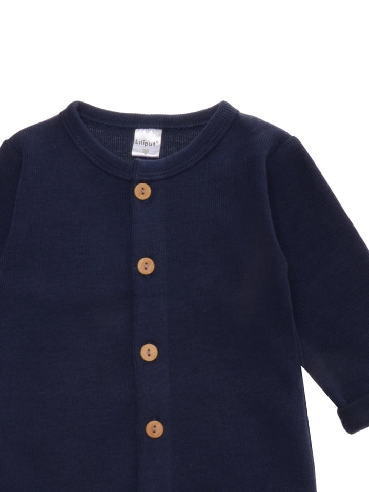 Navy Rib-Knit Baby Romper