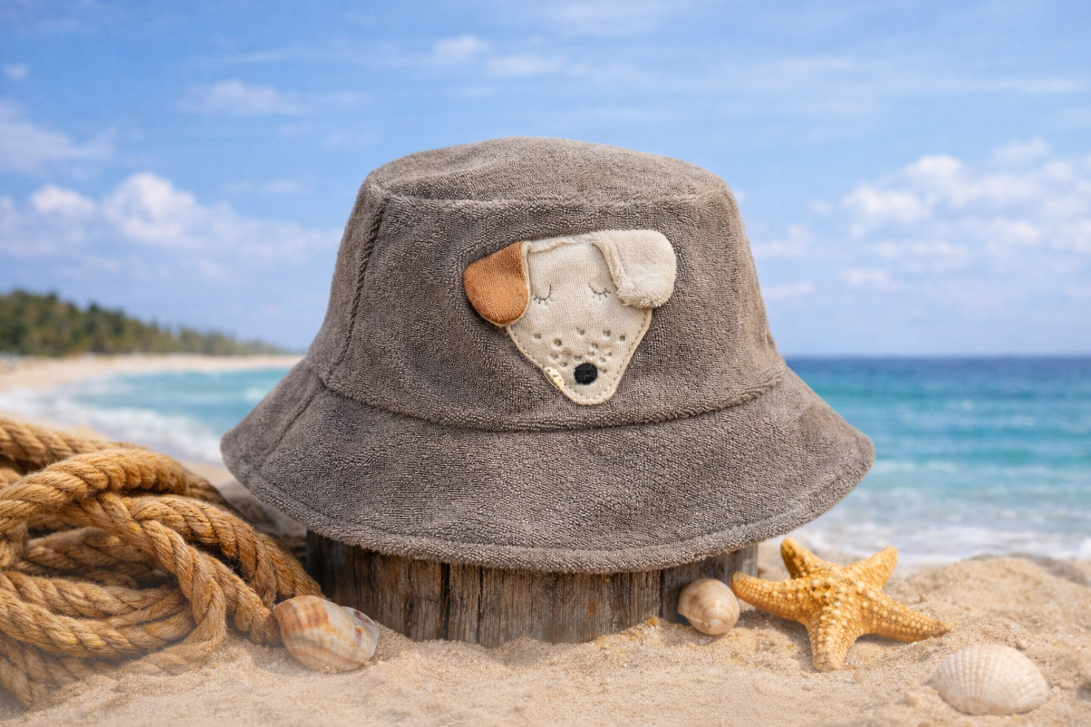 Embroidered Terry Fisherman Brown Hat / Dog - GOTS - SS26