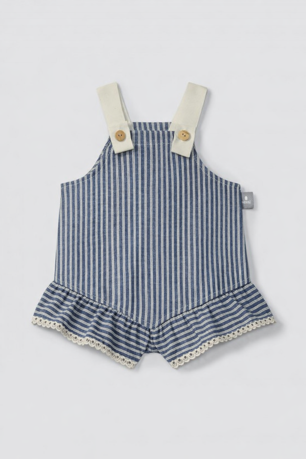 Overalls in striped fabric and English embroidery detail - Terracotta/Indigo