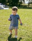 Pull-up shorts in striped fabric - Indigo