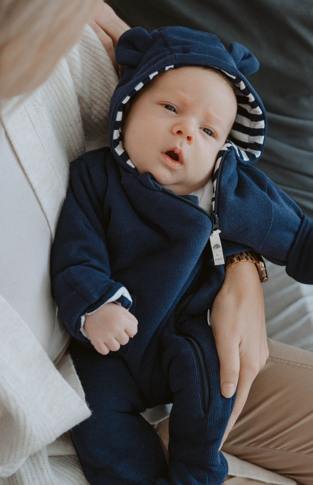 Winter Baby Overall with Hood – Navy Blue