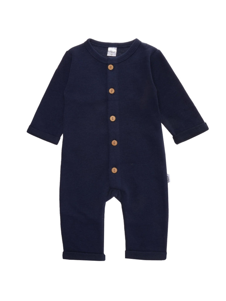 Navy Rib-Knit Baby Romper
