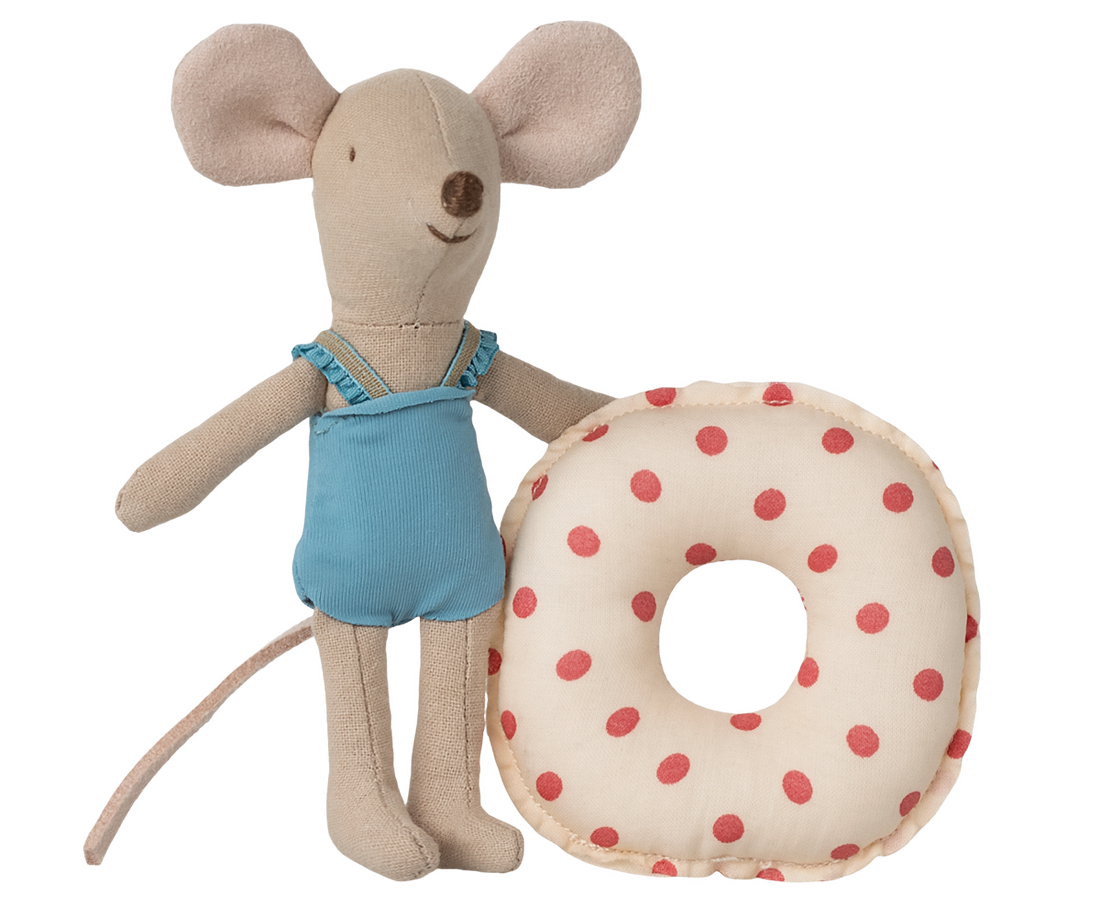 Beach mouse with float, Little sister - Red dots