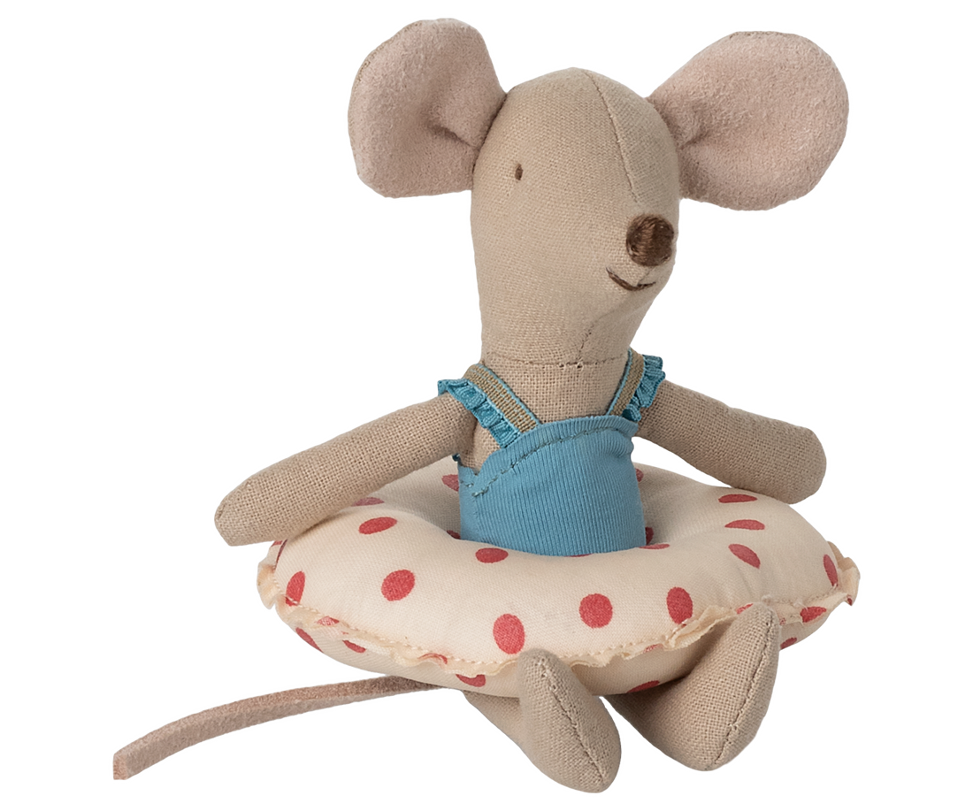 Beach mouse with float, Little sister - Red dots
