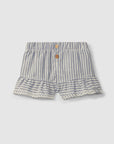 Pull-up shorts in striped fabric and English embroidery detail - Indigo