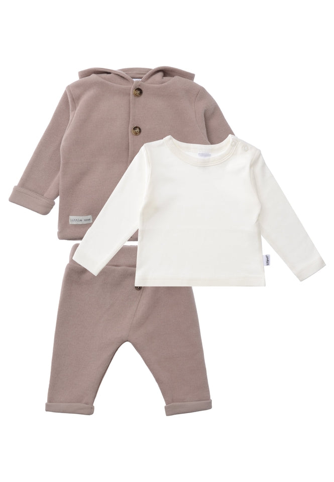 3-piece Rib-Knit Set in Brown