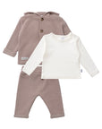 3-piece Rib-Knit Set in Brown