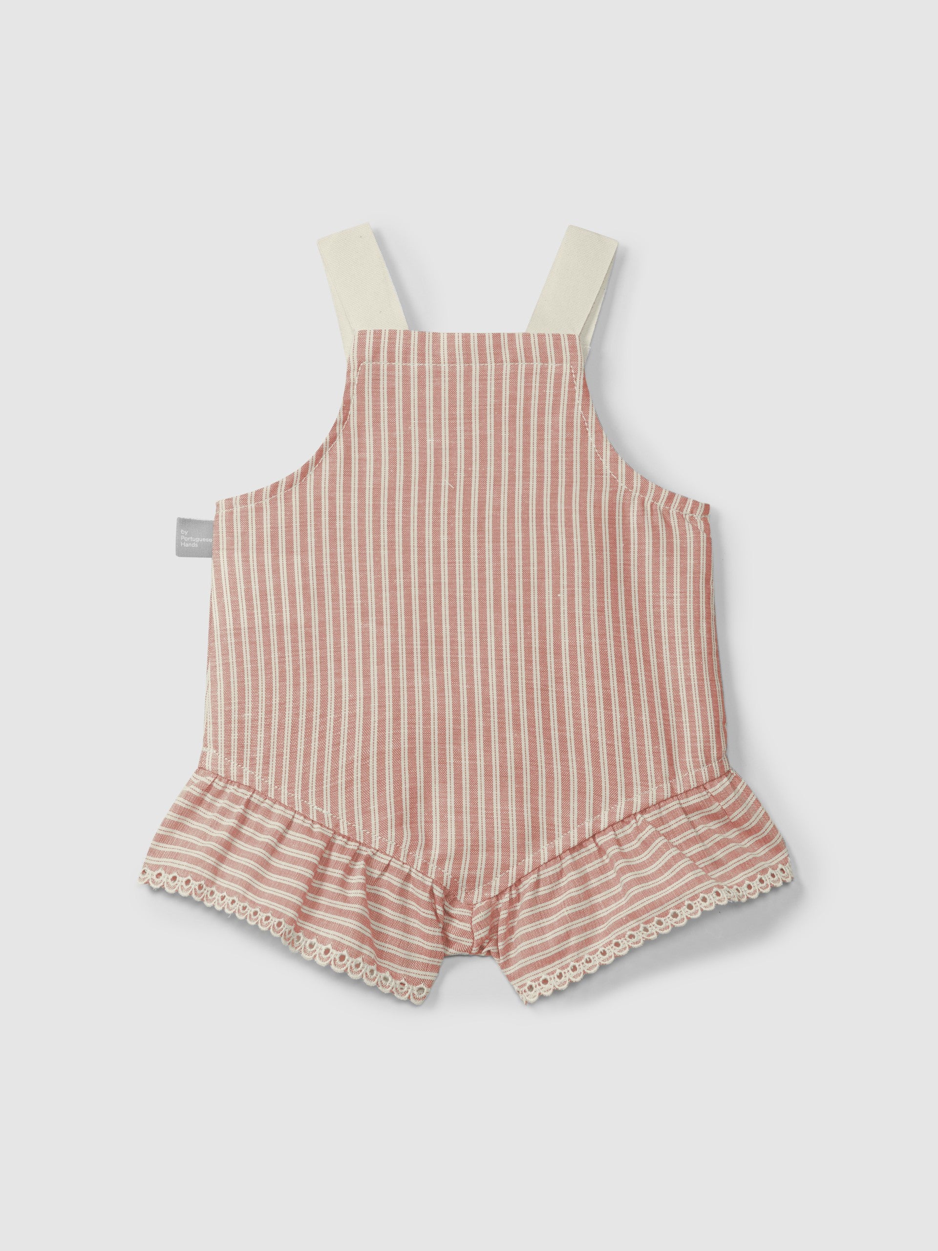 Overalls in striped fabric and English embroidery detail - Terracotta/Indigo