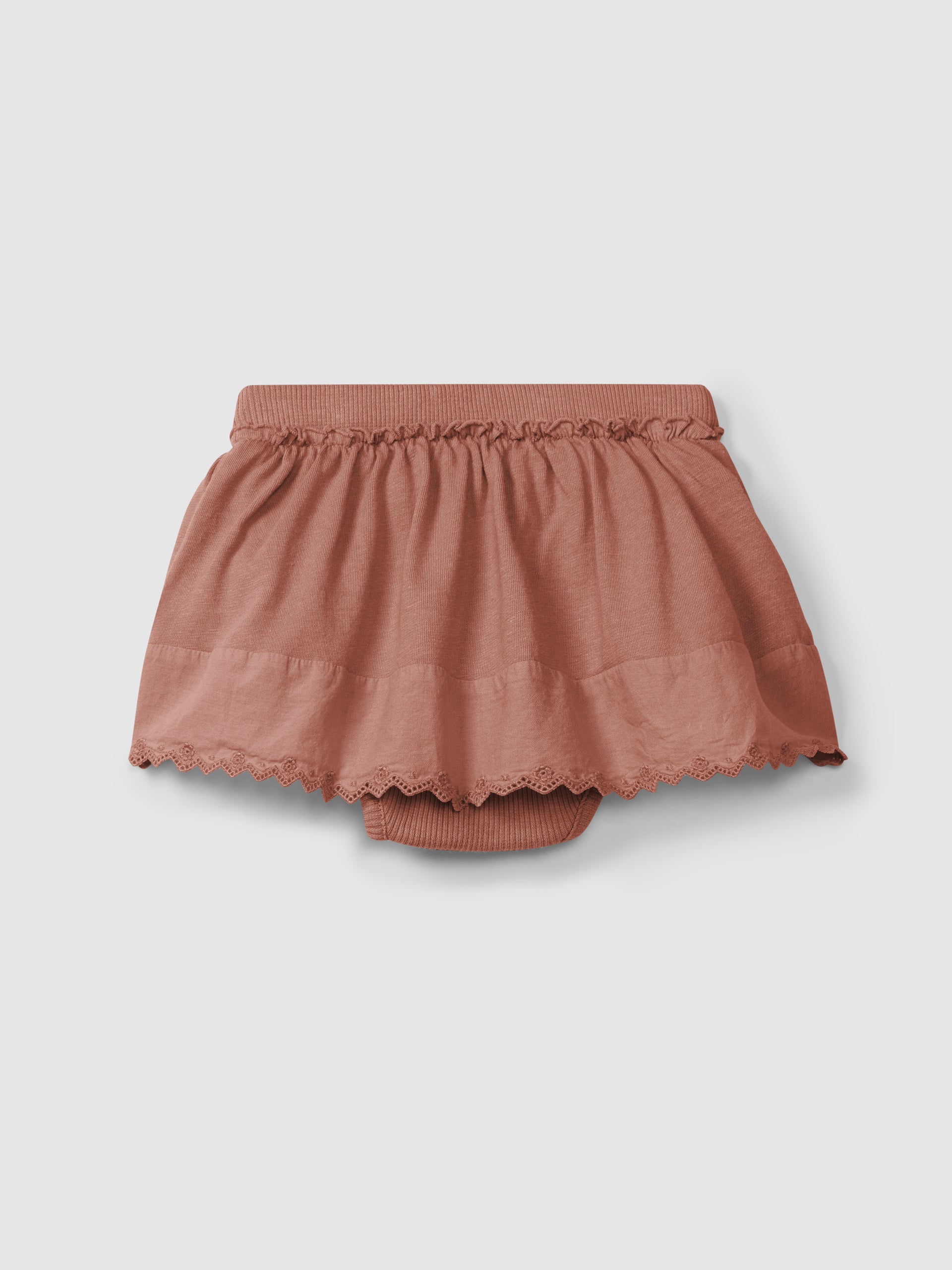 Skirt with diaper cover English embroidery detail - Ocre/Indigo