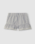 Pull-up shorts in striped fabric and English embroidery detail - Indigo