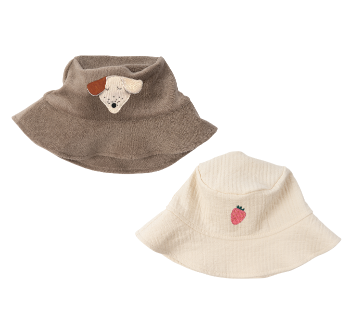 Embroidered Terry Fisherman White Hat / Strawberry - GOTS - SS26