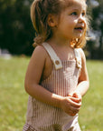 Overalls in striped fabric and English embroidery detail - Terracotta/Indigo