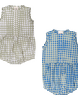 ROMPER SLATE GREEN OR OCEAN GINGHAM