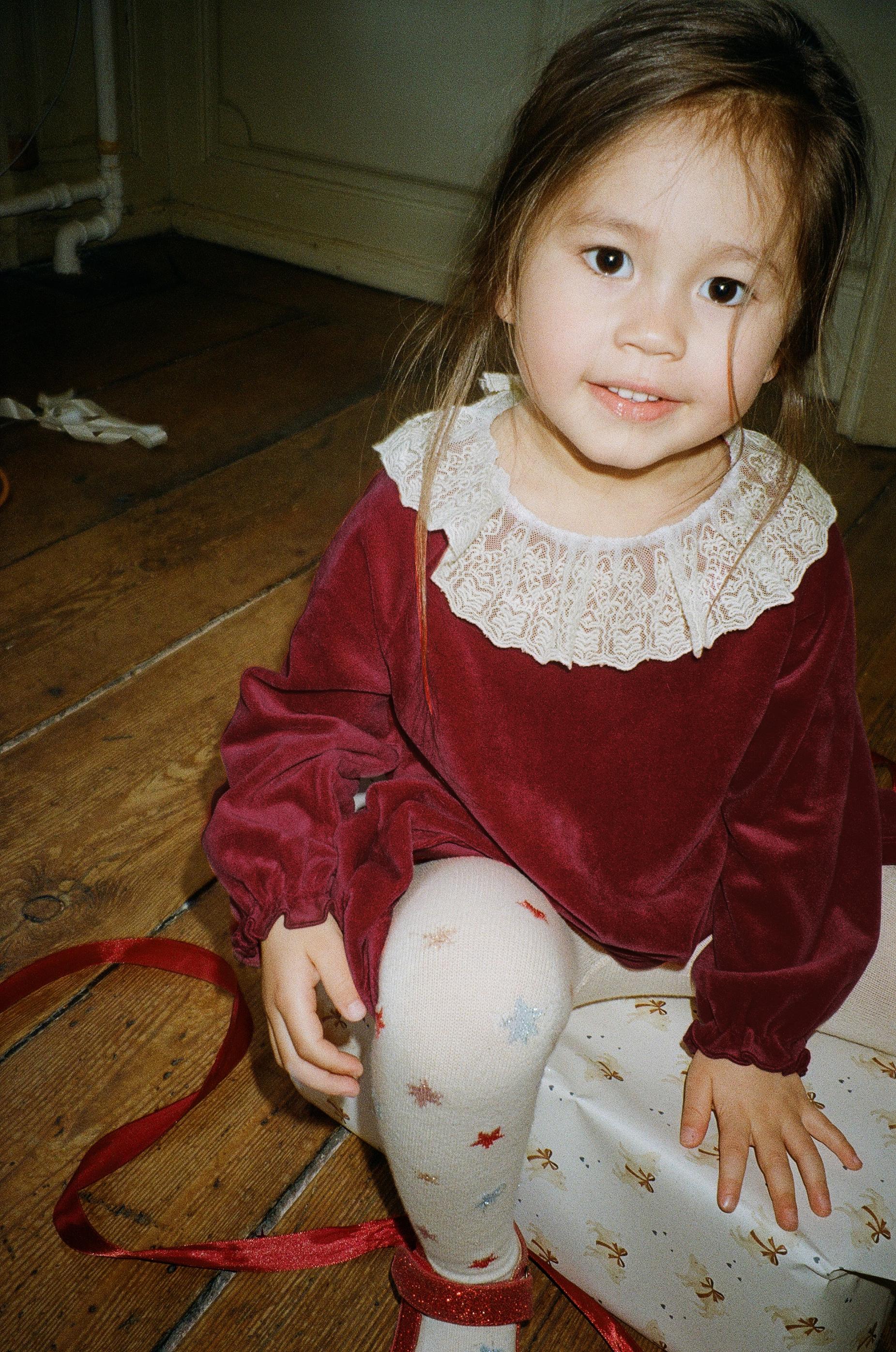 VENOLA DRESS Soft Velvet Dress with Lace Collar